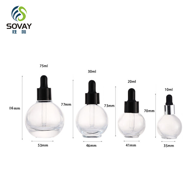 SE48N Luxury 10ml 20ml 30ml 50ml Clear Round Essential Oil Glass Dropper Bottle Serum Bottle with Gold Silver Collar Dropper Cap
