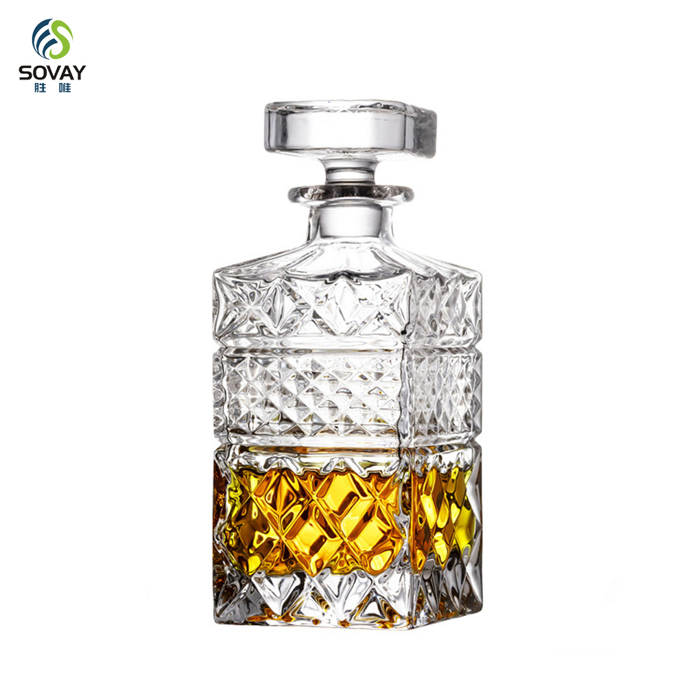 SW143N 700ml Diamond Cut Square Glass Whiskey Decanter for Liquor