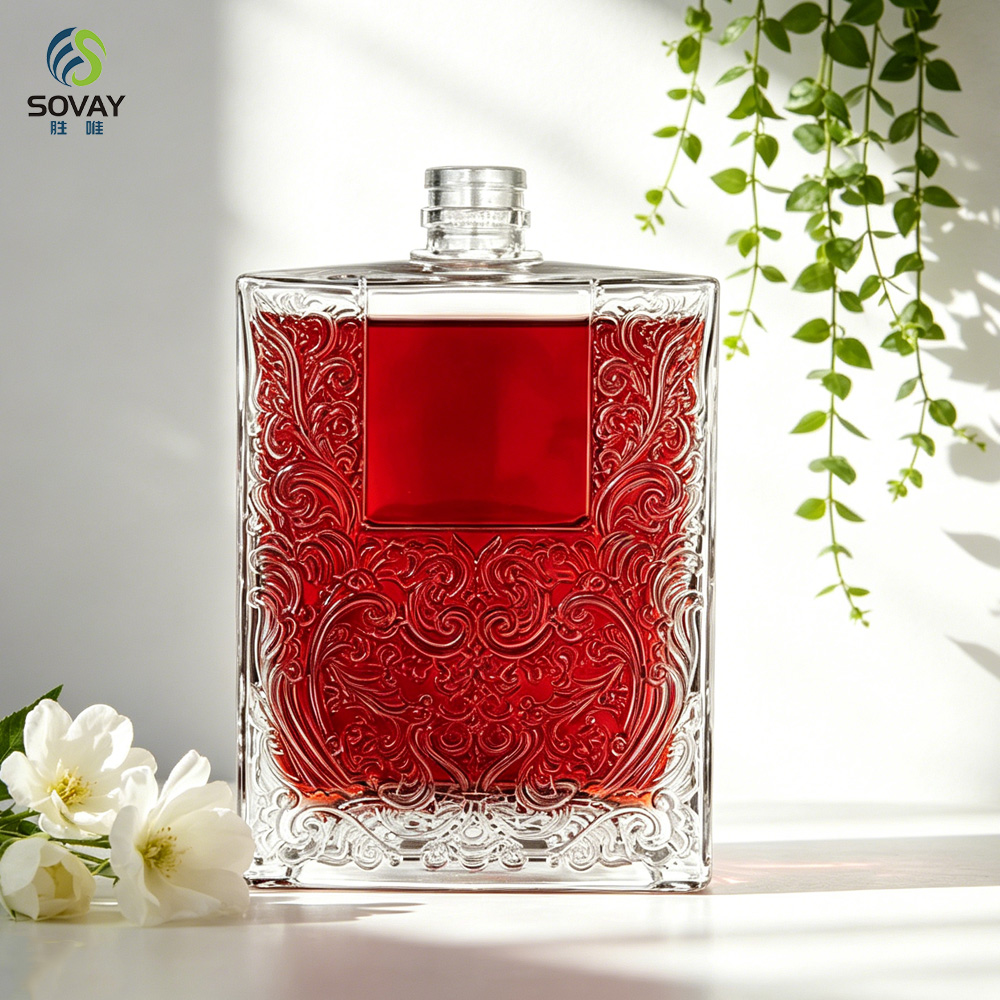 SW160 Wholesale Brandy Sake Whisky Rum Clear 500ml Square Empty Glass Liquor Wine Vodka Spirit Bottle with Cork Lid