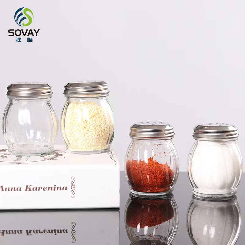 SG57N 6 Ounce Rippled Glass Spice Salt and Pepper Cheese Swirl Shaker with Perforated Top Stainless Steel Lid Restaurant Shakers