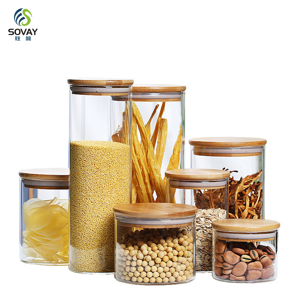 SG05 Borosilicate Glass Jars 2oz 3oz 4oz 5oz 6oz 10oz with Natural Bamboo Lid