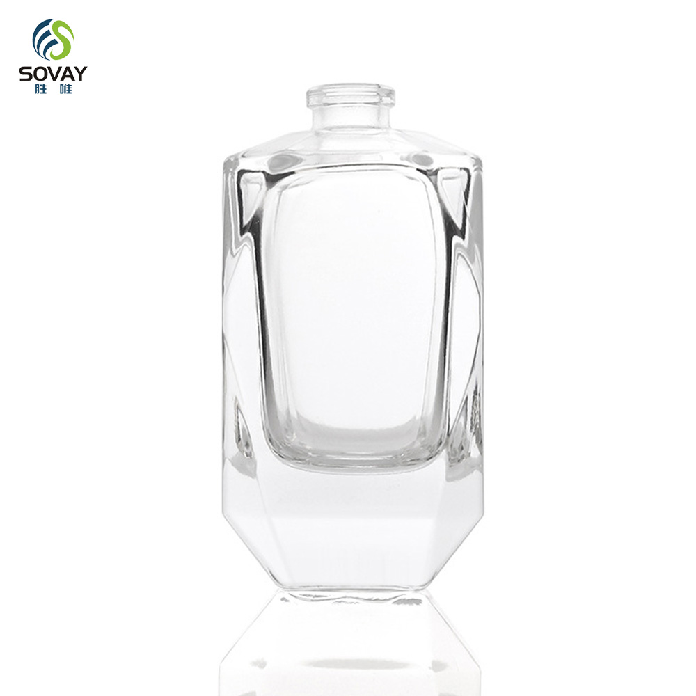 SP43 Luxury 100PCS Minimum Order Elegant 30ml/50ml/100ml Irregular Clear Glass Perfume Oil Bottle Pump Sprayer Cap Carton Box OEM/ODM