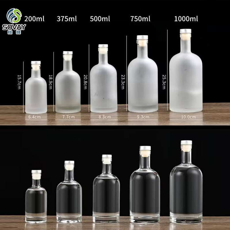 SW28 100ml 200ml 375ml 500ml 750ml 1000ml Clear / Frosted Vodka Alcohol Spirits Liquor Whiskey Alcoholic Glass Bottle with Stopper