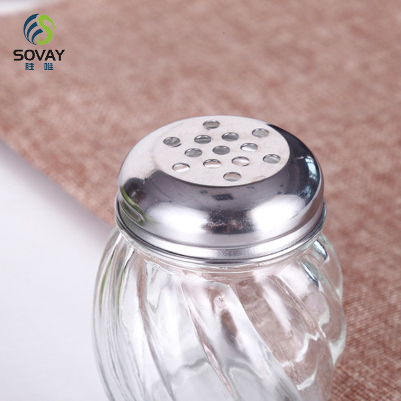 SG57N 6 Ounce Rippled Glass Spice Salt and Pepper Cheese Swirl Shaker with Perforated Top Stainless Steel Lid Restaurant Shakers