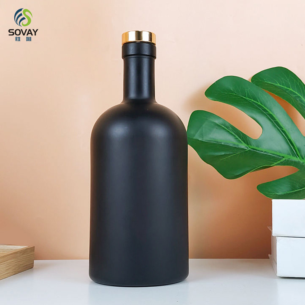 SW139N Hot Sale 100ml 250ml 375ml 500ml 750ml 1000ml Empty Matt Black Glass Liquor Vodlka Olive Oil Bottle with Cork Stopper Screen Printed