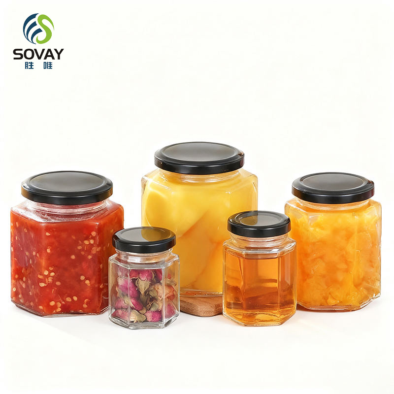 SG17 Sample Provided 45ml 100ml 180ml 280ml 380ml 500ml 730ml Hexagonal Honey Glass Jar Jam Jar with Lid