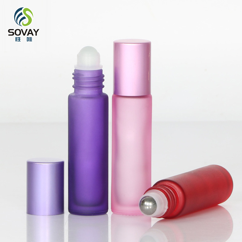 SE52N Frosted Colored Glass Roll Perfume Bottles 10ml Empty Stainless Steel Roller for Essential Oil Bottle Plastic Screen Printing