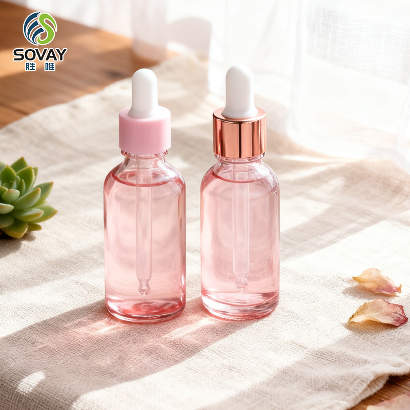 SE36N Pink Transparent Essential Oil Bottle with Rubber Tip Dropper Bottle for Cosmetics Travel Sample Dispensing Perfume Bottle
