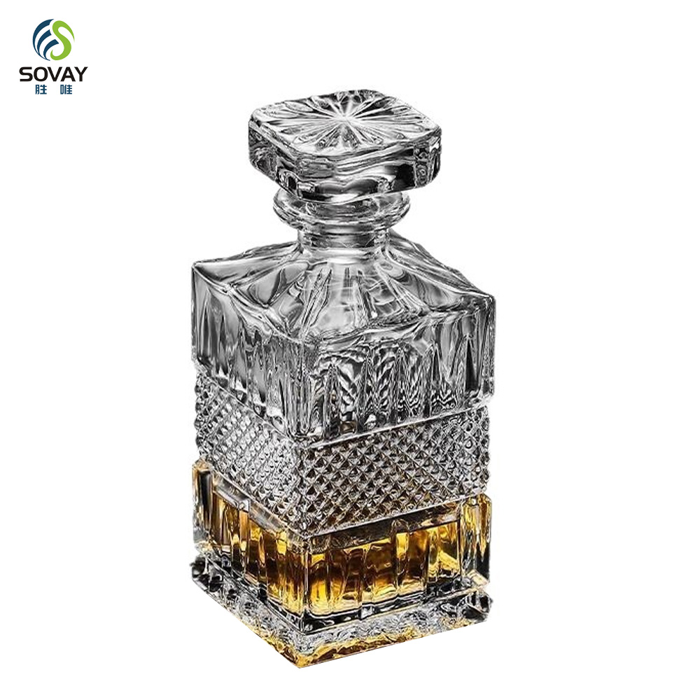 SW144N Lead-Free Classic Custom Textured 700ml Engrave Square Glass Liquor Whiskey Decanter for Gin Wine Alcohol