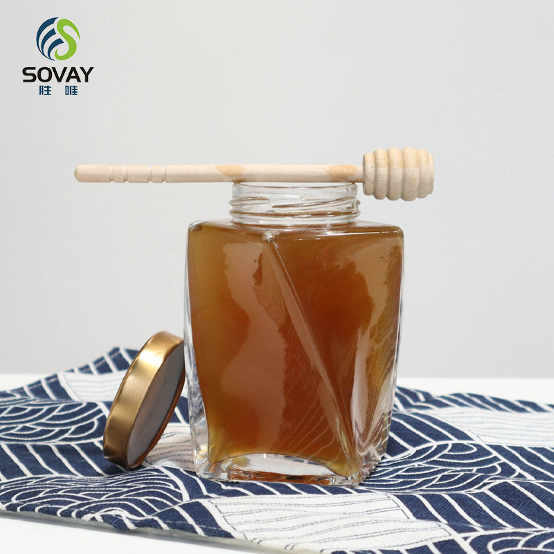 SG02 Unique Twisted Shape Transparent Glass Honey Jar with Metal Lid