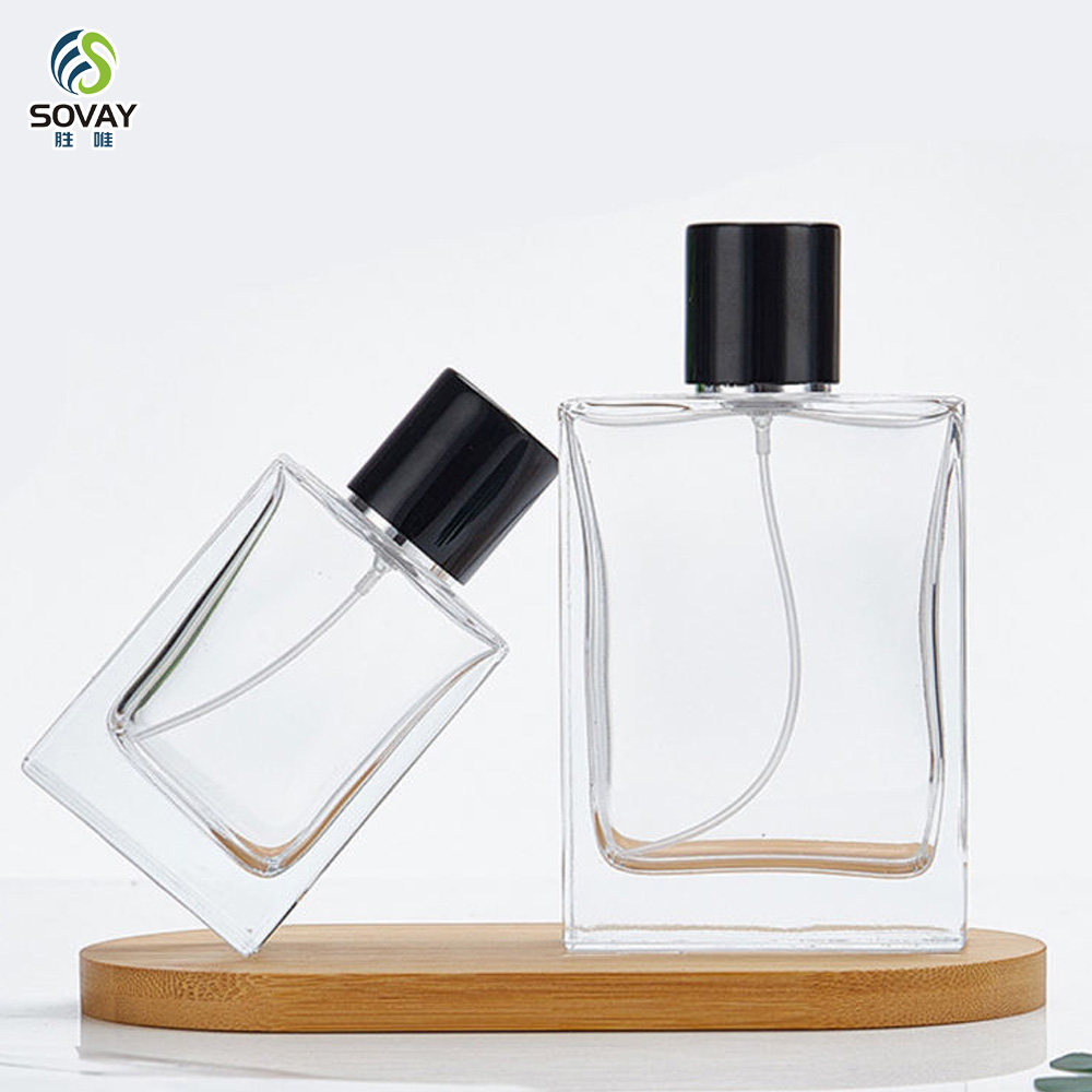 SP40 30ml 50ml 100ml Refillable Empty Square Clear Glass Perfume Atomizer Bottle Travel Perfume Spray Bottles with Wooden Cap