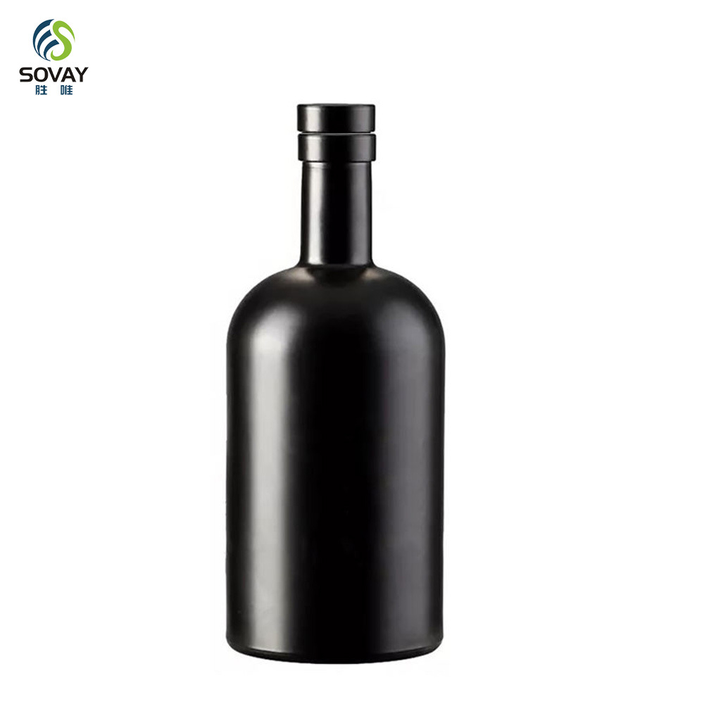 SW139N Hot Sale 100ml 250ml 375ml 500ml 750ml 1000ml Empty Matt Black Glass Liquor Vodlka Olive Oil Bottle with Cork Stopper Screen Printed