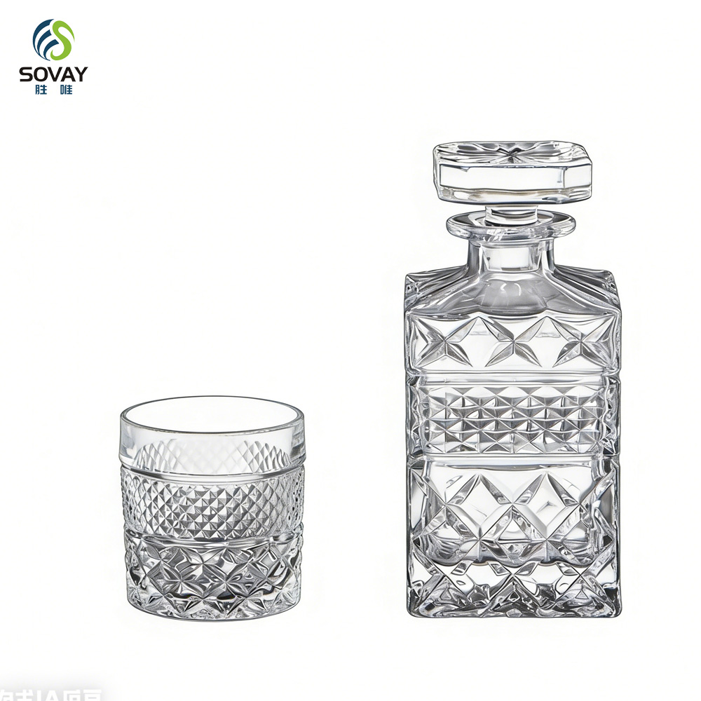 SW143N 700ml Diamond Cut Square Glass Whiskey Decanter for Liquor