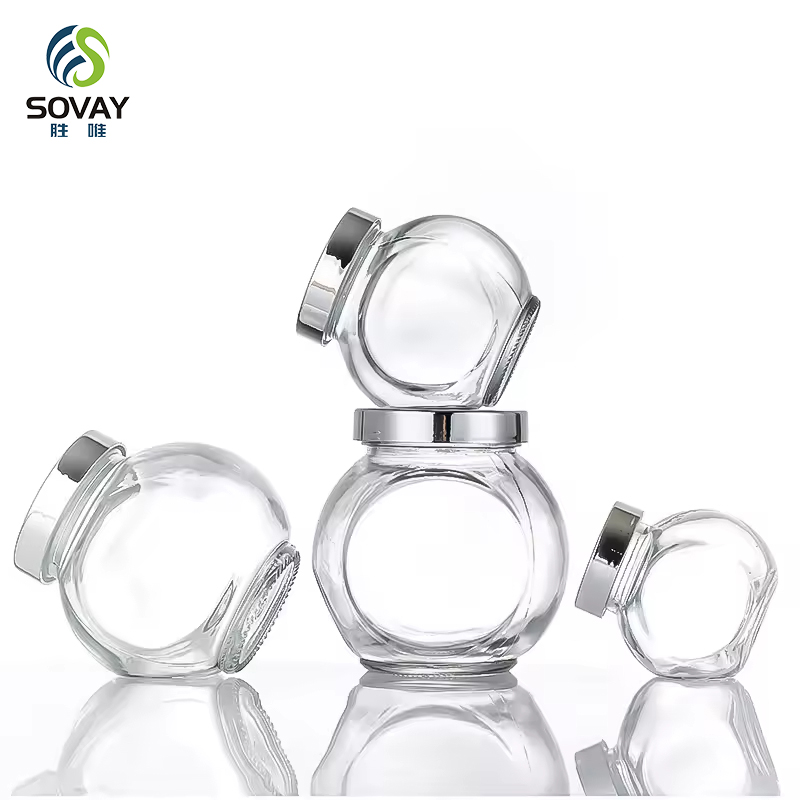 SG07 50ml 100ml 180ml 280ml 380ml 480ml 750ml Round Flat Drum Candy Food Jam Spice Herb Glass Jar with Plastic Lids