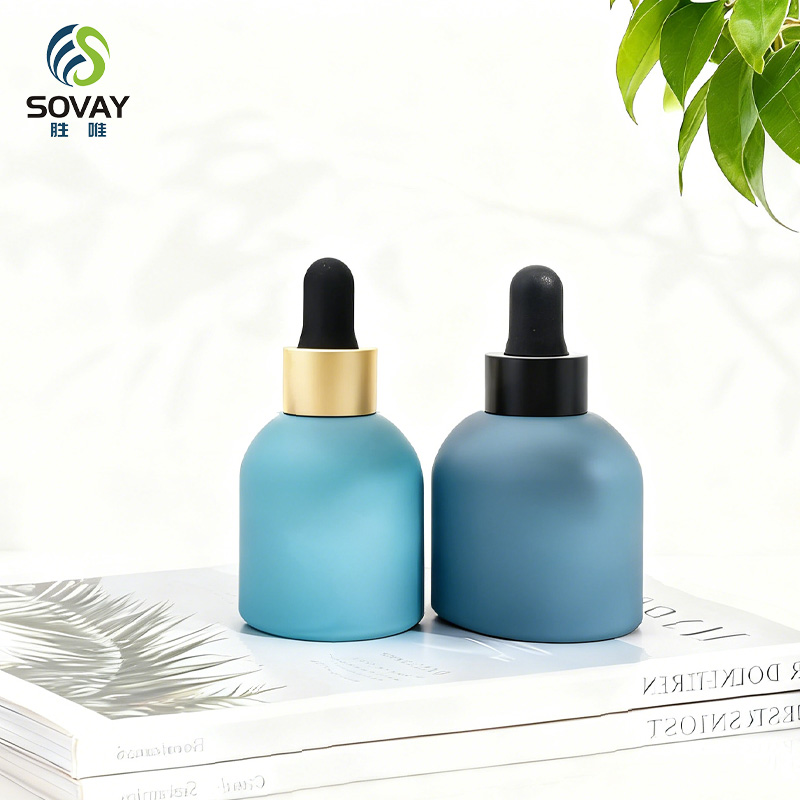 SE41N Custom Label Cylinder Blue Essential Oil Bottle 30ml Empty Spray Perfume Oil Bottle Glass with OEM Lids