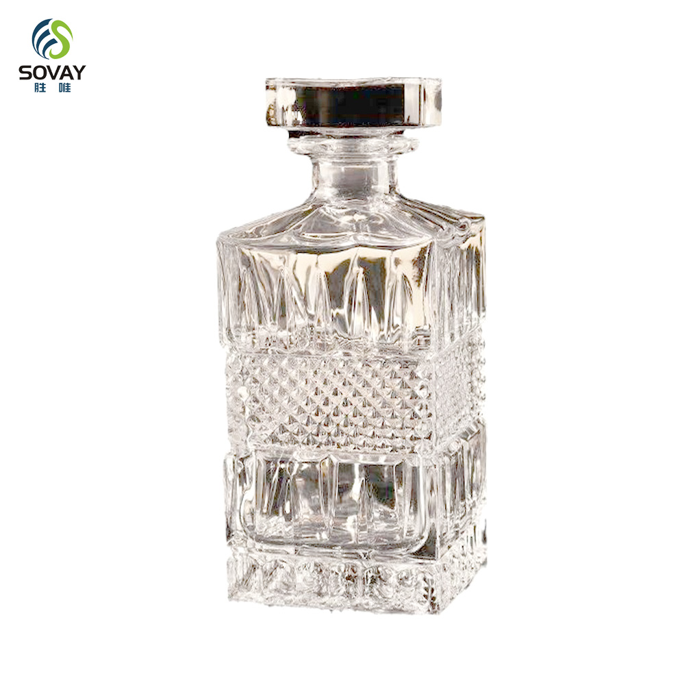 SW143N 700ml Diamond Cut Square Glass Whiskey Decanter for Liquor
