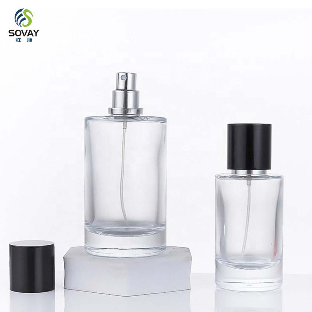 SP23 Luxury Custom 25ml 50ml 100ml Clear Frosted Cylinder Empty Spray Glass Perfume Bottle with Packaging Box