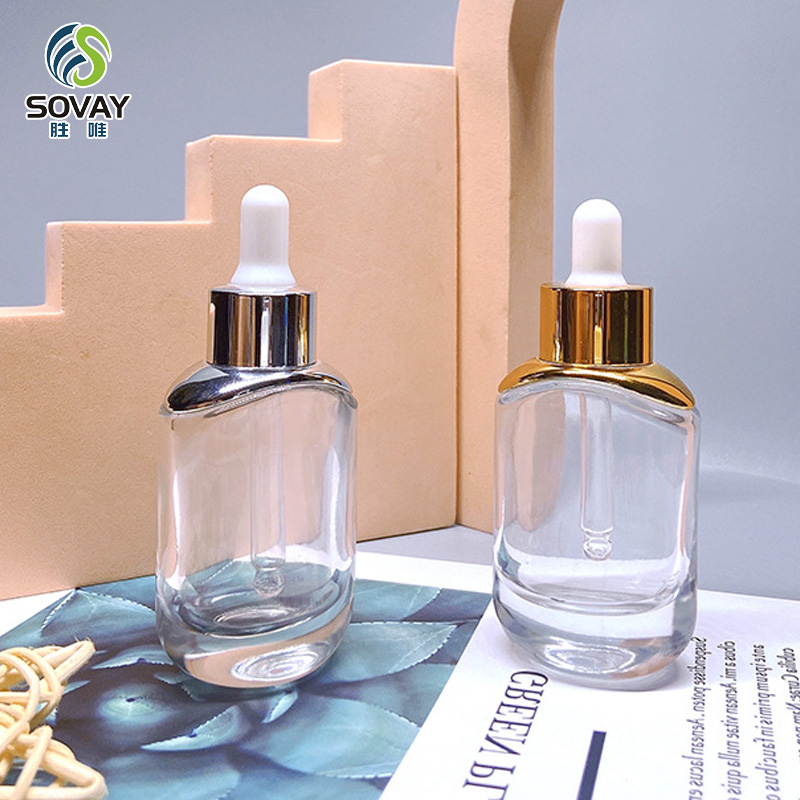 SE45N Luxury 30 Ml Thick Bottom Customized 15ml 30ml 50ml Oval Glass Dropper Bottle Serum Essential Oil Perfume Glass Cosmetic Bottle