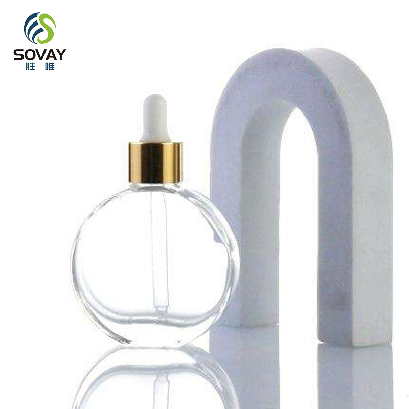 SE47 50ml 60ml Flat Round Oblate Clear Thick Bottom Glass Oil Serum Dropper Bottle for Essential Oil