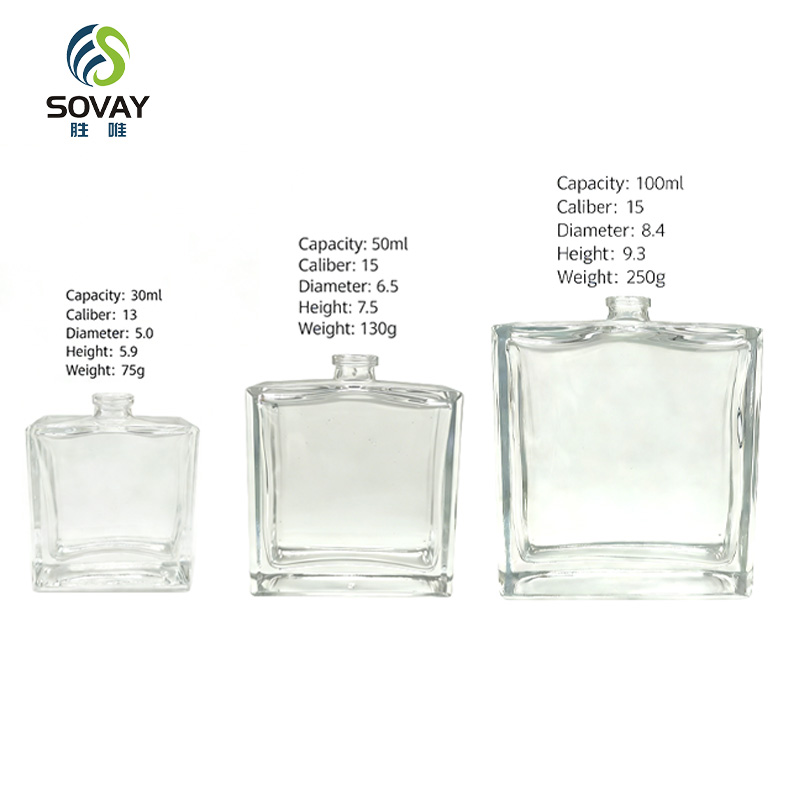 SP16 Factory Selling Clear Black Square Glass Cologne Bottle Empty Fragrance Perfume Bottle Packaging 30ml 50ml 100ml Perfume Bottles