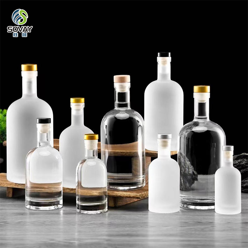 SW28 100ml 200ml 375ml 500ml 750ml 1000ml Clear / Frosted Vodka Alcohol Spirits Liquor Whiskey Alcoholic Glass Bottle with Stopper