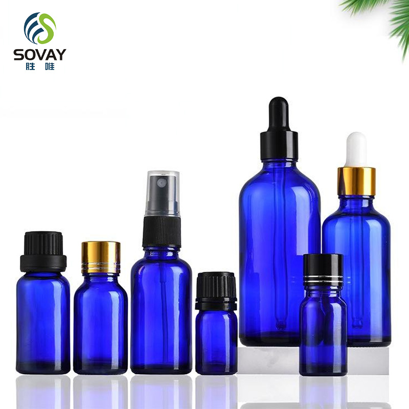SE37 5ml 10ml 15ml 20ml 30ml 50ml 100ml Blue Glass Essential Oil Aluminum Dropper Bottles