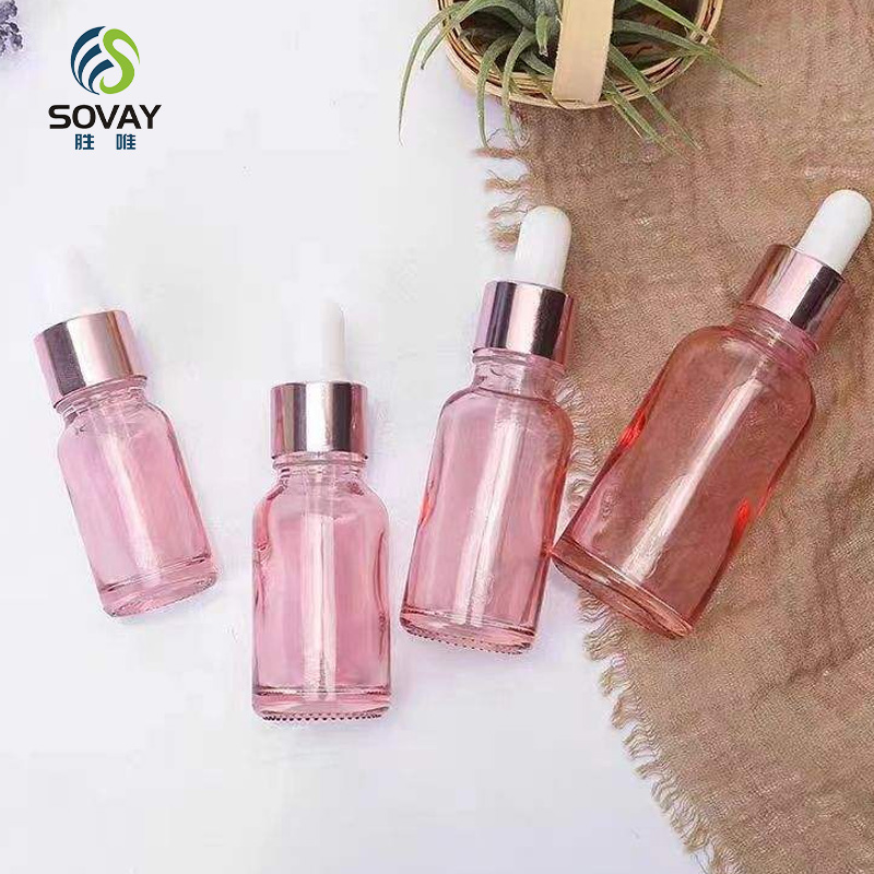 SE36N Pink Transparent Essential Oil Bottle with Rubber Tip Dropper Bottle for Cosmetics Travel Sample Dispensing Perfume Bottle