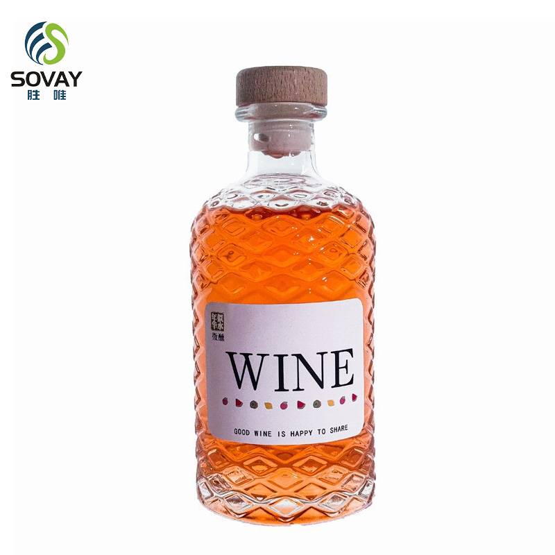 SW131N Custom Label 16oz Glass Liquor Bottle 500ml Wine Whiskey Tequila Wooden Cork-Durable Glass
