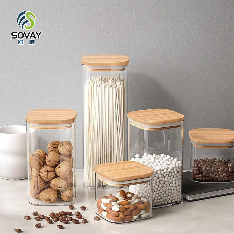 SG40N Wholesale Empty Spice Candy Coffee Food Storage Containers Bottle Glass Jars with Bamboo Seal Lid