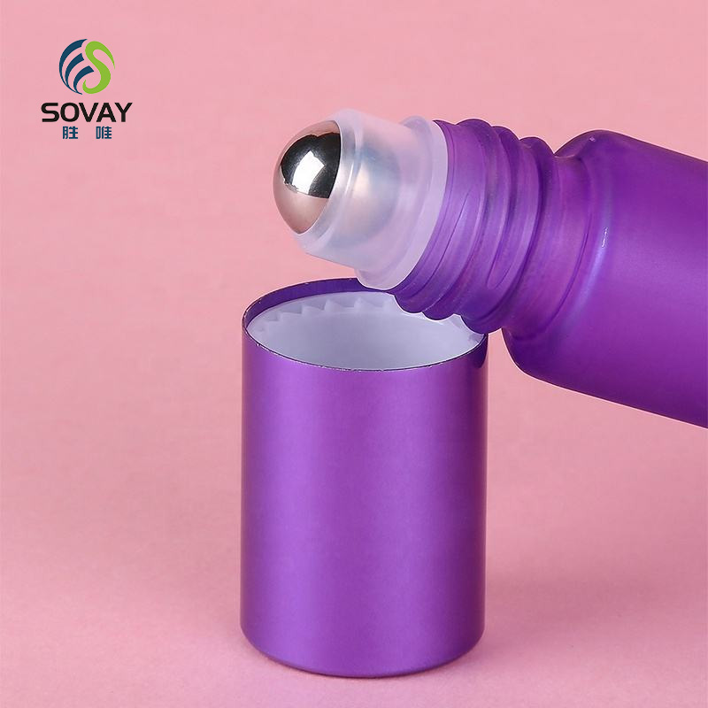 SE52N Frosted Colored Glass Roll Perfume Bottles 10ml Empty Stainless Steel Roller for Essential Oil Bottle Plastic Screen Printing