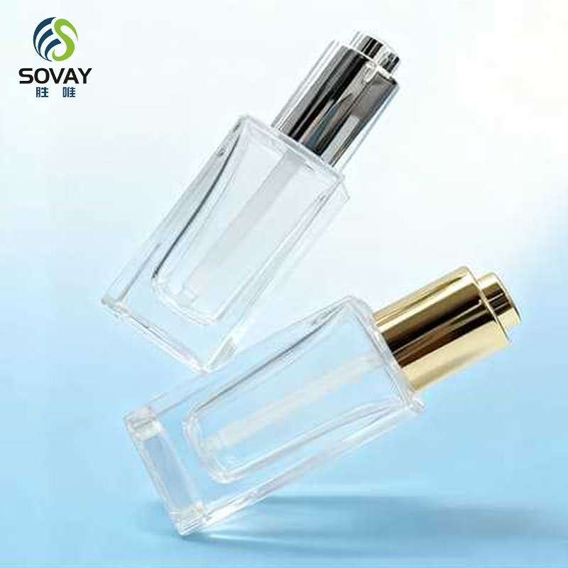 SE43-1 Luxury Guangzhou Factory Outlet Clear 5ml 10ml 15ml 20ml 30ml 50ml Transparent Flat Square Rectangle Emulsion Oil Dropper Glass Bottles