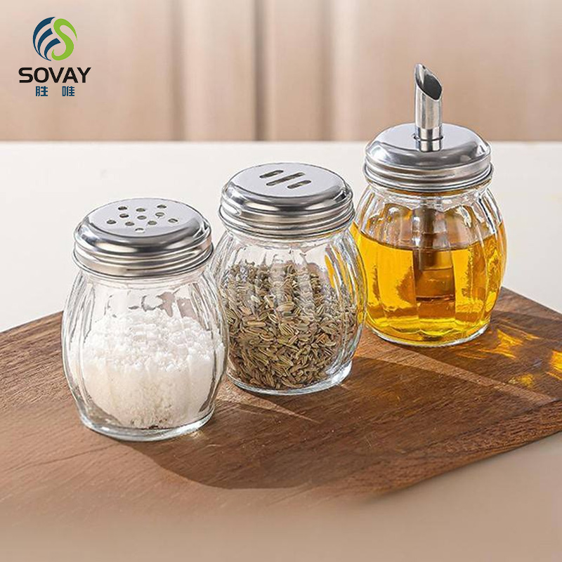SG57N 6 Ounce Rippled Glass Spice Salt and Pepper Cheese Swirl Shaker with Perforated Top Stainless Steel Lid Restaurant Shakers