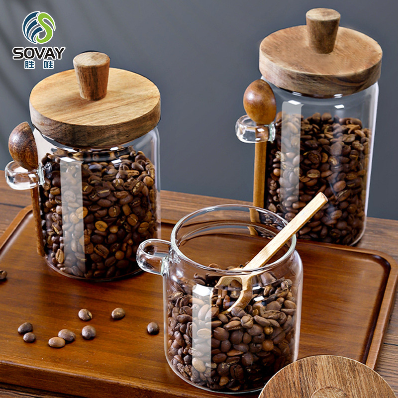 SG37N 400ml 600ml 900ml Modern Glass Sealed Storage Jar for Coffee Tea Kitchen Multigrain Snacks Condiments Cover Parties Customizable