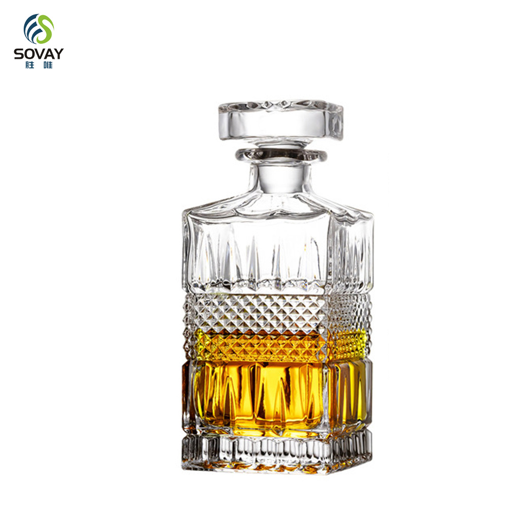 SW144N Lead-Free Classic Custom Textured 700ml Engrave Square Glass Liquor Whiskey Decanter for Gin Wine Alcohol