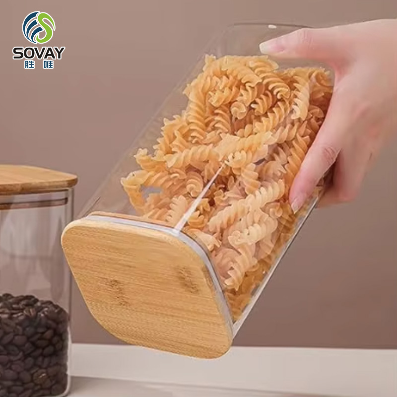 SG40N Wholesale Empty Spice Candy Coffee Food Storage Containers Bottle Glass Jars with Bamboo Seal Lid