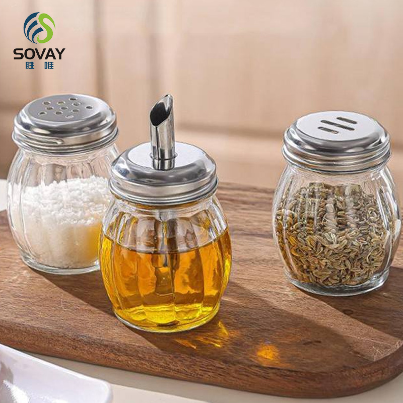 SG57N 6 Ounce Rippled Glass Spice Salt and Pepper Cheese Swirl Shaker with Perforated Top Stainless Steel Lid Restaurant Shakers