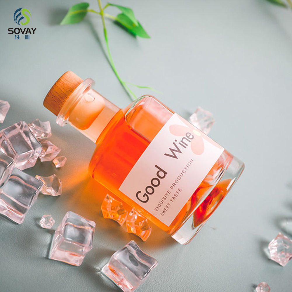 SW141N Free Sample 50ml 100ml 170ml 200ml 250ml Glass Wine Bottle for Juice Vodka Champagne Visky Whisky Liquor Bottle Mini Empty Bottle with Wood Cork