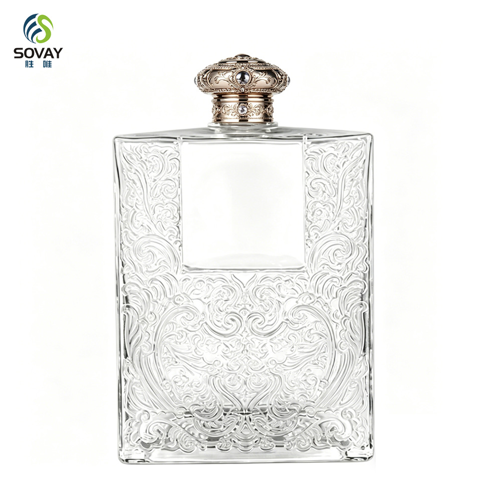 SW160 Wholesale Brandy Sake Whisky Rum Clear 500ml Square Empty Glass Liquor Wine Vodka Spirit Bottle with Cork Lid