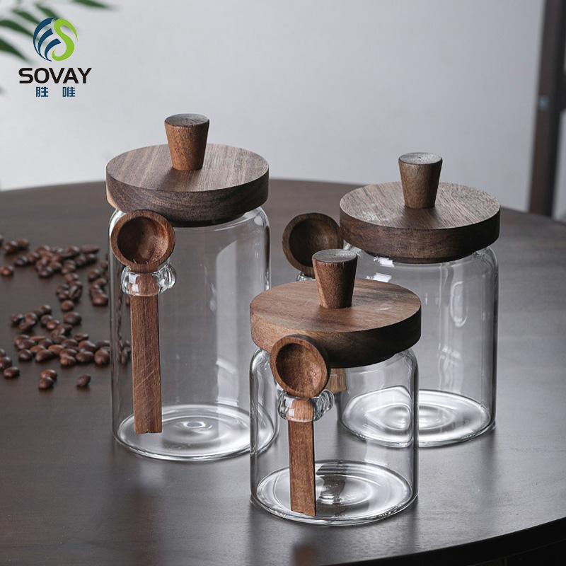 SG37N 400ml 600ml 900ml Modern Glass Sealed Storage Jar for Coffee Tea Kitchen Multigrain Snacks Condiments Cover Parties Customizable