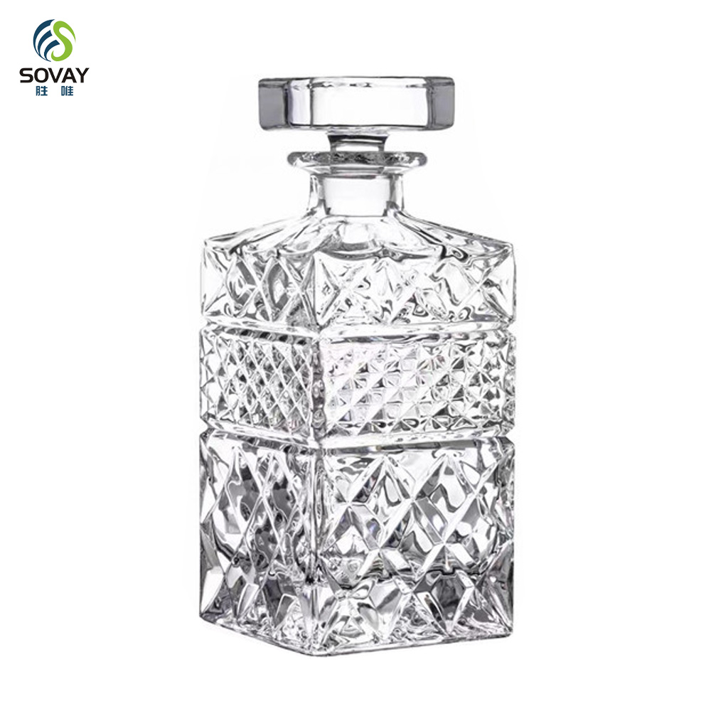 SW143N 700ml Diamond Cut Square Glass Whiskey Decanter for Liquor