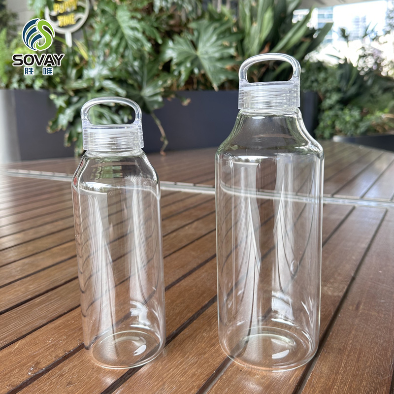 SS08N Wholesale Customized 300ml 500ml 900ml High Borosilicate Glass Water Bottle with Tritan Cork