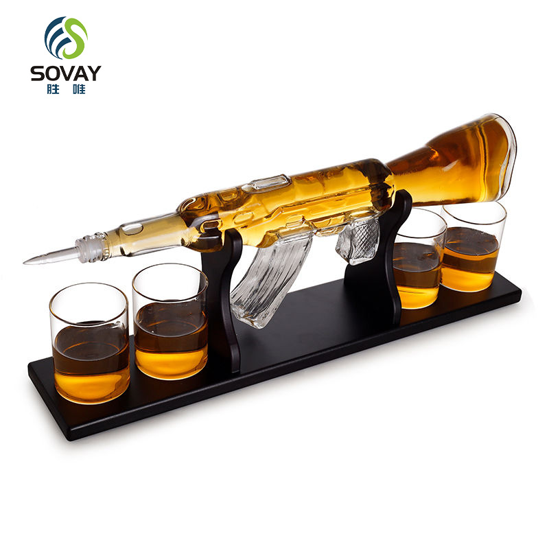 SA04N Perfect Dad Gifts Gun Shaped Luxury Glass Wine Decanter with 4PCS of Glasses Whiskey Set for Bourbon Liquor