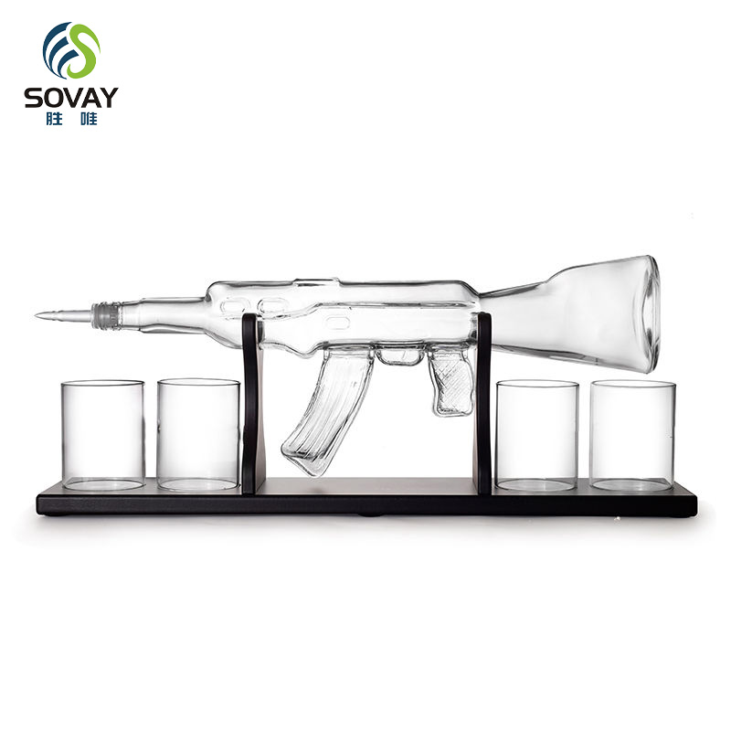 SA04N Perfect Dad Gifts Gun Shaped Luxury Glass Wine Decanter with 4PCS of Glasses Whiskey Set for Bourbon Liquor