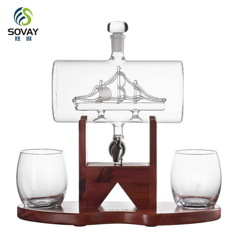 SA06N High Borosilicate 1300 Ml Glass Decanter Set with Glasses Set Barrel Decanter Set with Tumbler Glasses Bar Decanter Bar Ware