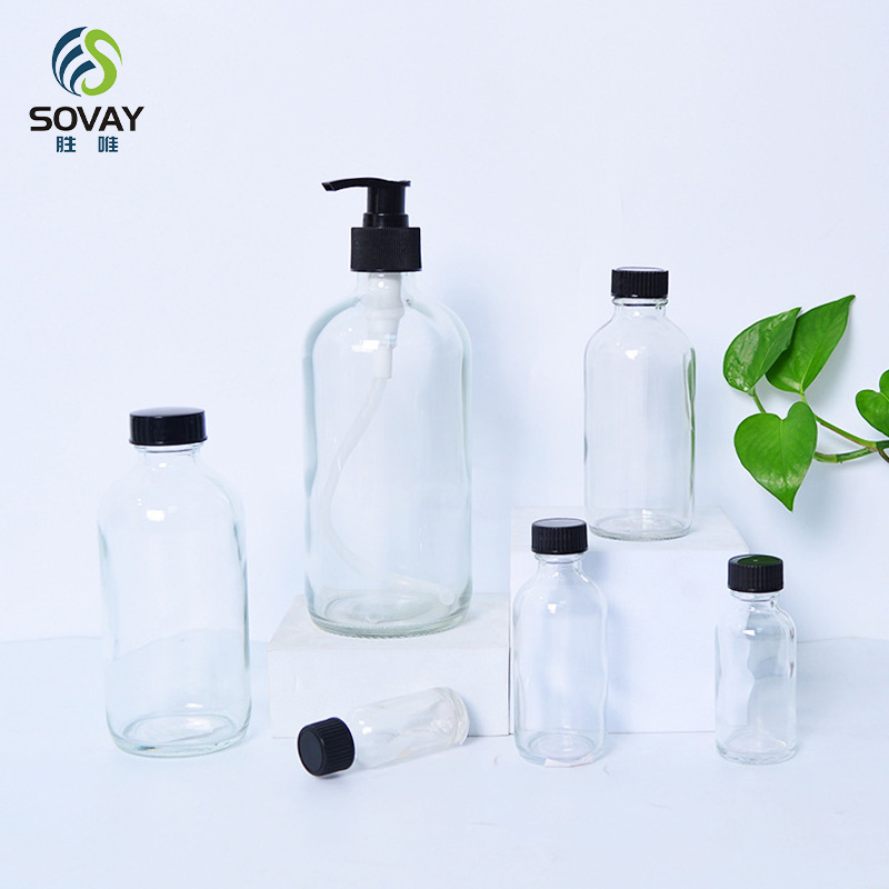SC13N High Quality 15ml 30ml 60ml 120ml 250ml 360ml 500ml 750ml 1000ml Clear Boston Round Beverage Glass Bottle for Kombucha
