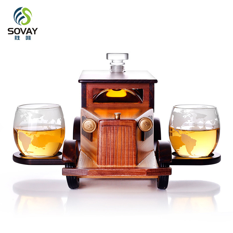 SA15N Car Glass Bottle Whiskey Glass Cup Glass Decanter Liquor Glasses Whiskey Set for Fathers Day
