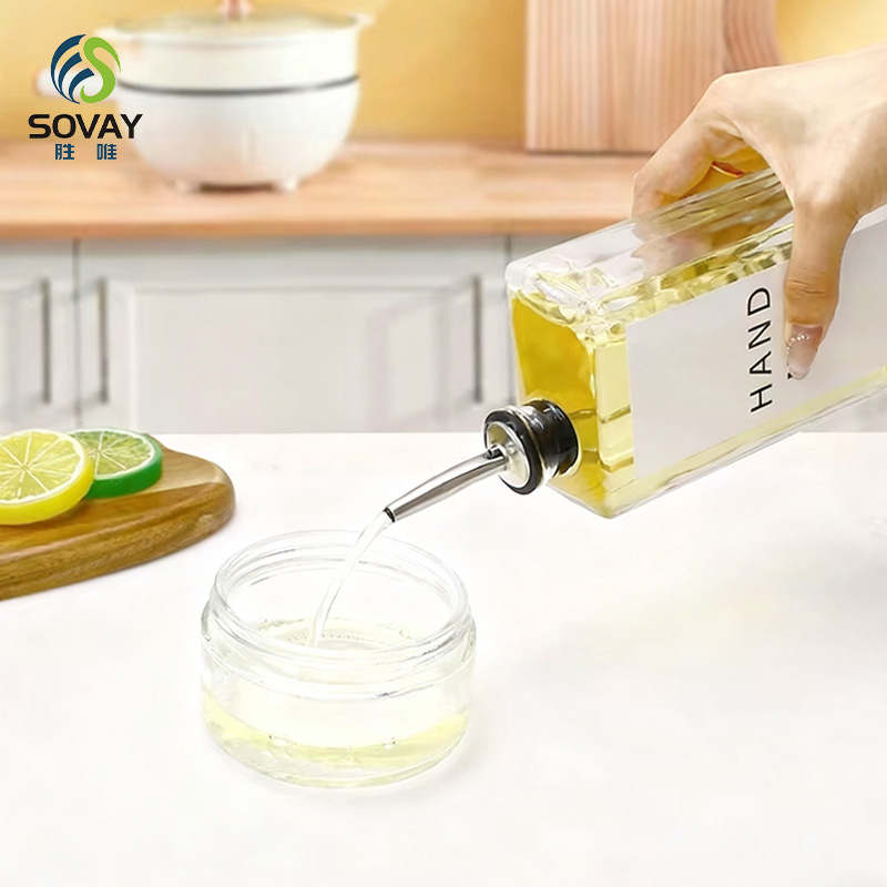 SO09N Clear Square Glass Syrup Dispenser Bottles 350ml 500ml Easy Pour Spout Plastic Cap Free Empty for Olive Oil Syrup