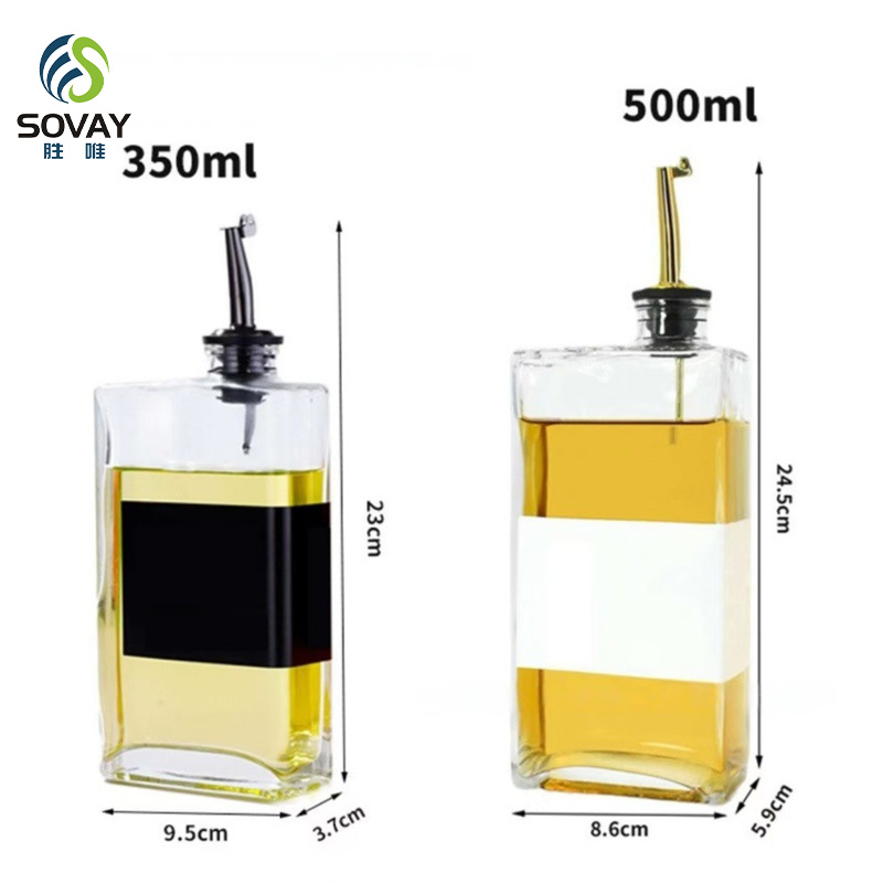 SO09N Clear Square Glass Syrup Dispenser Bottles 350ml 500ml Easy Pour Spout Plastic Cap Free Empty for Olive Oil Syrup