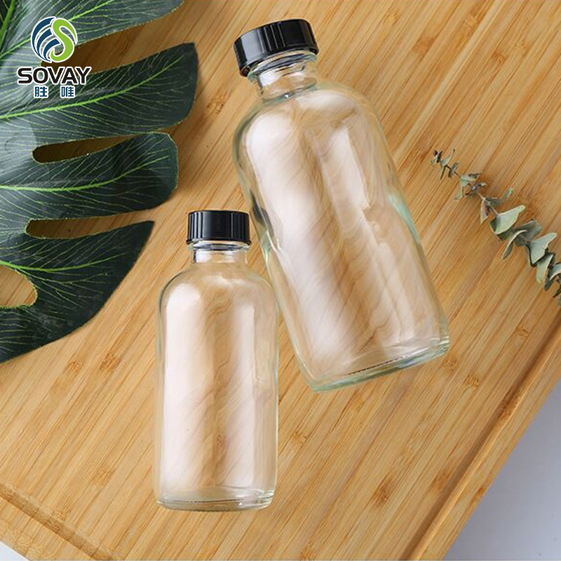SC13N High Quality 15ml 30ml 60ml 120ml 250ml 360ml 500ml 750ml 1000ml Clear Boston Round Beverage Glass Bottle for Kombucha