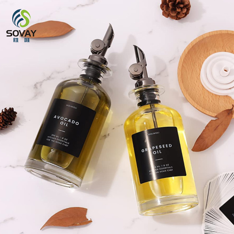 SO11N Wholesale 350ml 500ml Olive Oil Glass Bottle Kitchen Oil Dispenser Bottle Glass Oil Container with Stainless Steel Nozzle